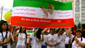 Iranian LGBTI+ activists and 6Rang at their first Pride march in Istanbul, 29 June 2014.